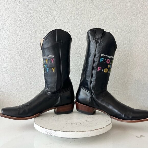 NEW Rod Patrick Mens Cowboy Boots 15.5AAAA Black Calf Leather Western Blunt Toe - Picture 8 of 13